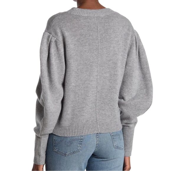Something Navy Gray Minnie Puff Bishop Sleeve Cashmere Wool Sweater Size Small - Picture 6 of 13